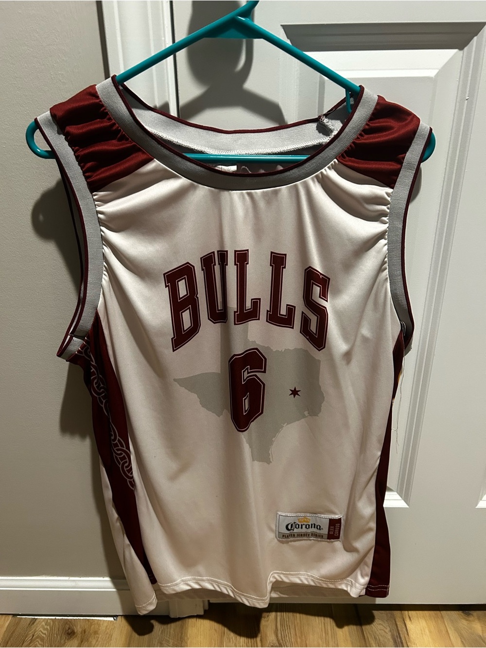 Source Unknown White and Maroon Bulls #6 Basketball Jersey